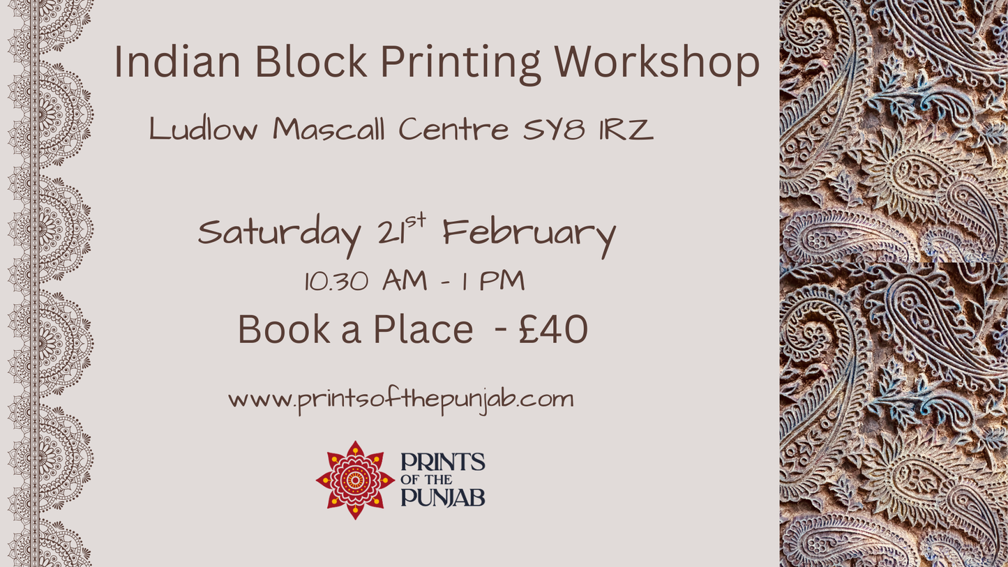 Indian Block Printing Workshop - Create Hand-Printed gifts - Saturday 21st February 2026- 10.30 AM - 1 PM in Ludlow