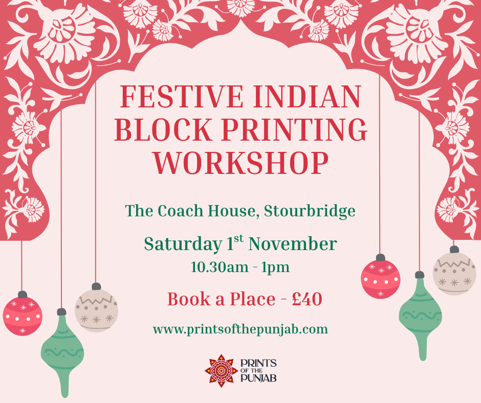 Festive Indian Block Printing Workshop - Create Hand-Printed gifts - Saturday 1st November 10.30 AM-1 PM in Stourbridge