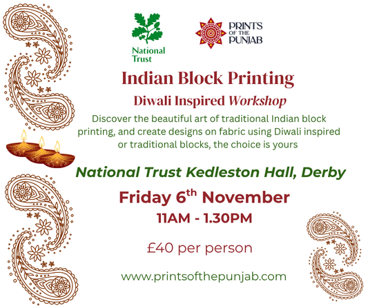 In collaboration with National Trust Kedleston Hall: Diwali Indian Block printing Workshop Friday 6th November 11AM - 1.30PM at Kedleston Hall