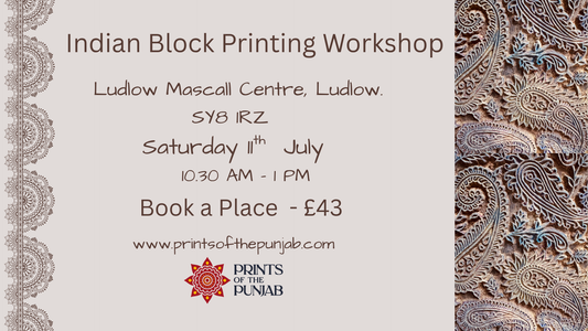 Indian Block Printing Workshop - Create Hand-block-Printed textiles - Saturday 11th July 2026- 10.30 AM  - 1 PM in Ludlow