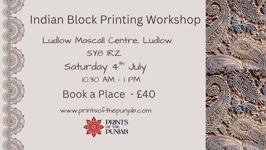 Indian Block Printing Workshop - Create Hand-block-Printed textiles - Saturday 4th July 2026- 10.30 AM  - 1 PM in Ludlow