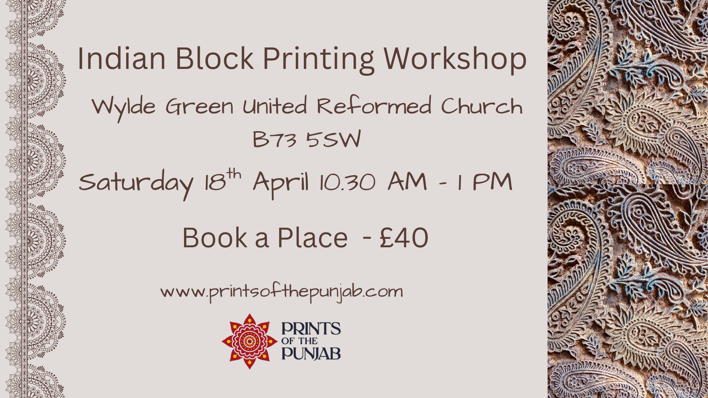 Indian Block Printing Workshop - Create Hand-Printed gifts - Saturday 18th April 2026- 10.30 AM  - 1 PM in Sutton Coldfield