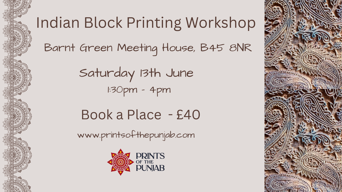 Indian Block Printing Workshop - Create Hand-Printed gifts - Saturday 18th June 2026- 2 PM  - 4.30 PM in Barnt Green