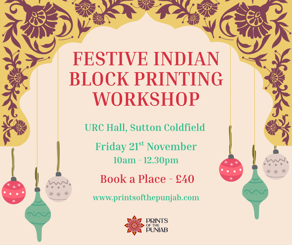 Festive Indian Block Printing  - Create Hand-Printed gifts - Friday 21st  November 10.00 AM-12.30 PM in Sutton Coldfield