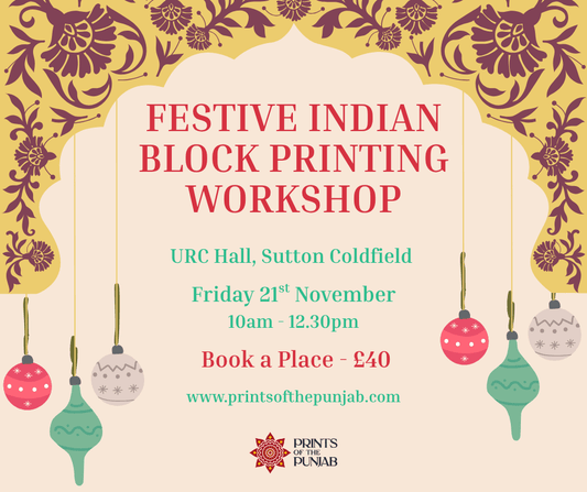 Festive Indian Block Printing  - Create Hand-Printed gifts - Friday 21st  November 10.00 AM-12.30 PM in Sutton Coldfield