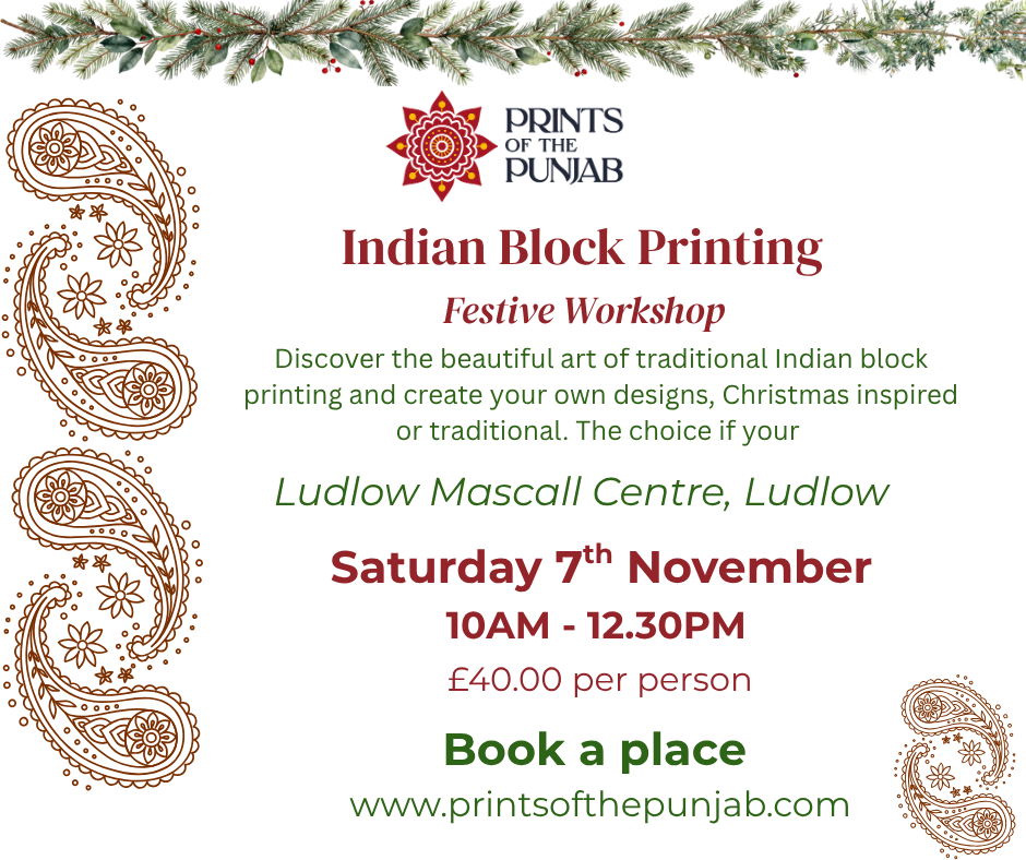 Indian Block Printing Workshop - Slow down - Get creative - Learn something new - Saturday 7th November 10AM - 12.30PM in Ludlow