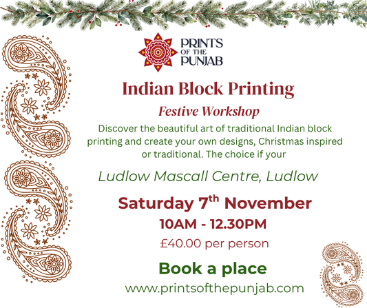 Indian Block Printing Workshop - Slow down - Get creative - Learn something new - Saturday7th November 10AM - 12.30PM in Ludlow