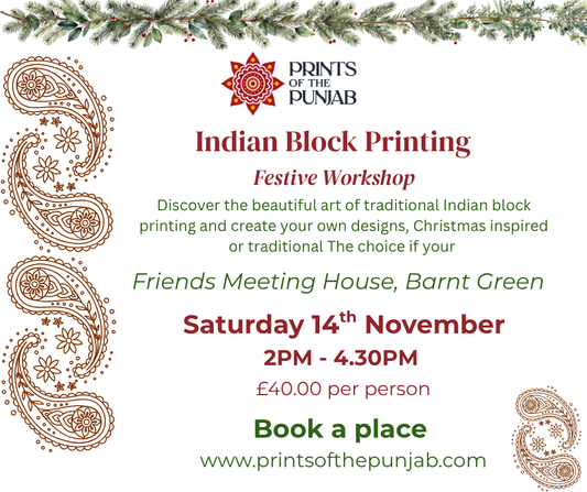 Indian Block Printing Workshop - Slow down - Get creative - Learn something new - Saturday 14th November 2PM-4.30PM in Barnt Green